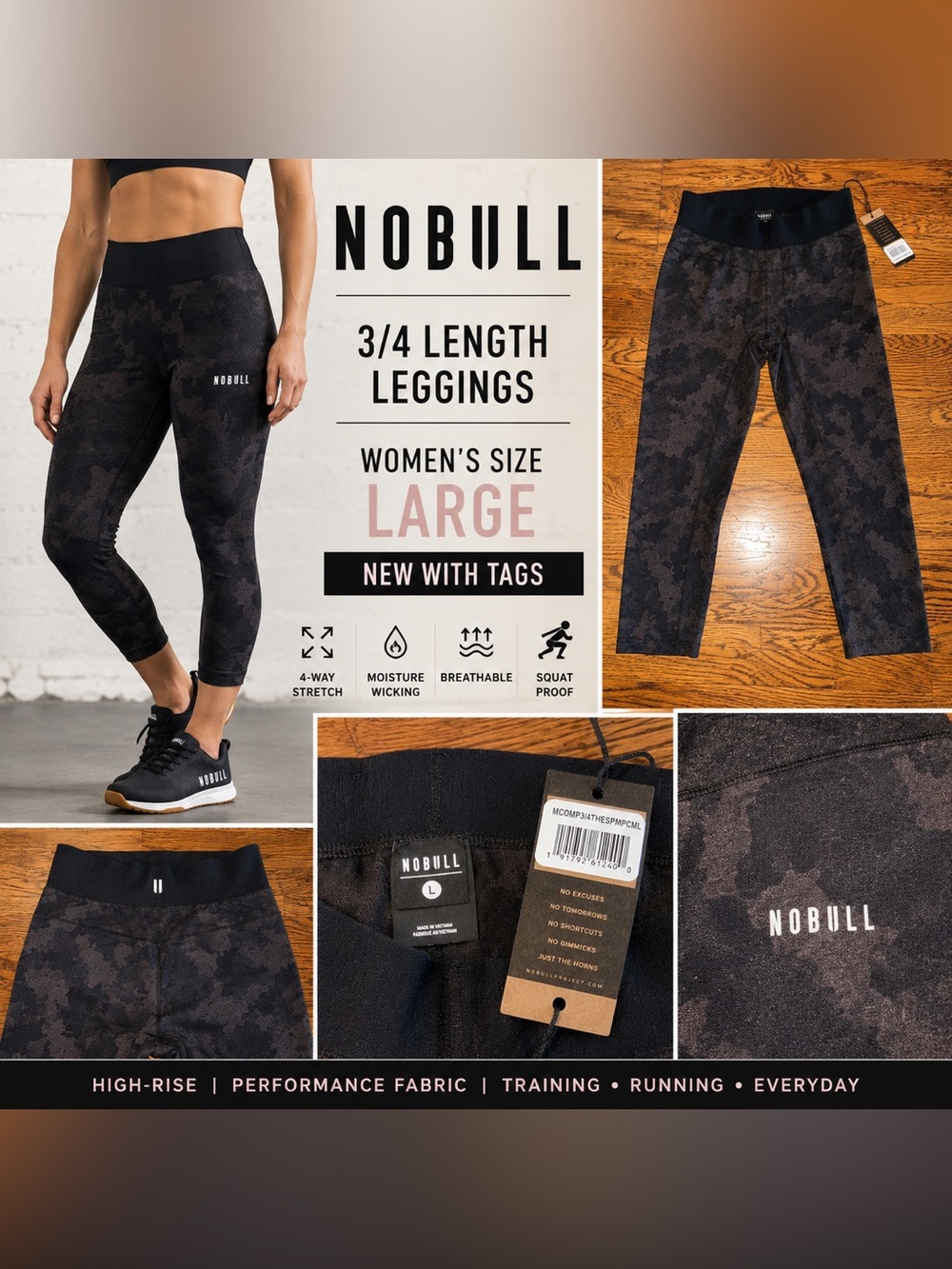 NWT NOBULL 3/4 Leggings - Black Charcoal Camo Women’s Size Large